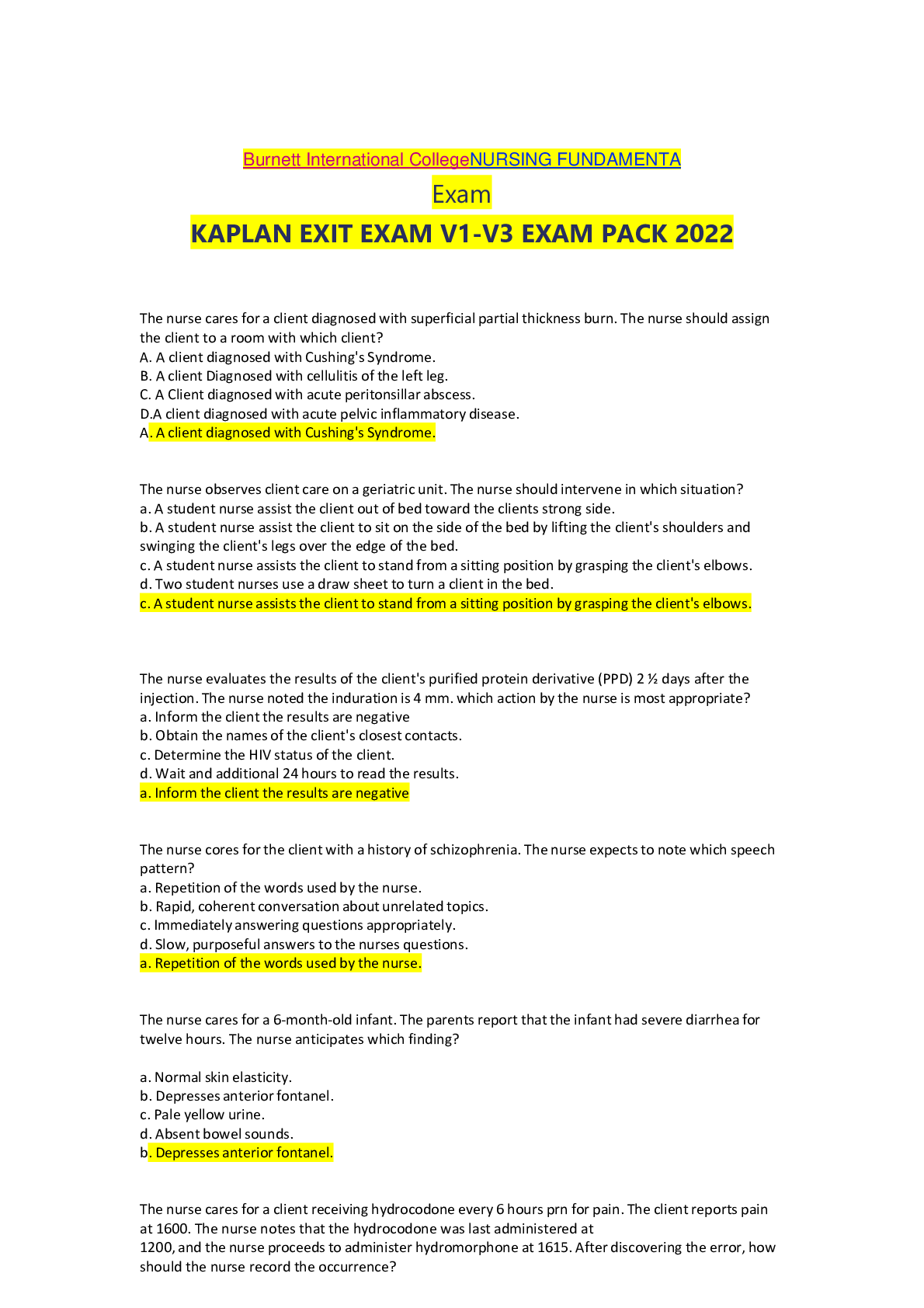 Preview of KAPLAN EXIT EXAM V1-V3 EXAM PACK 2022